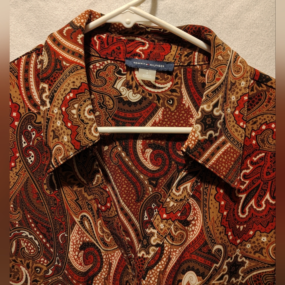 Tommy Hilfiger Petite Paisley-Print Jersey Long sleeve Shirtdress Size 6 - Picture 8 of 12